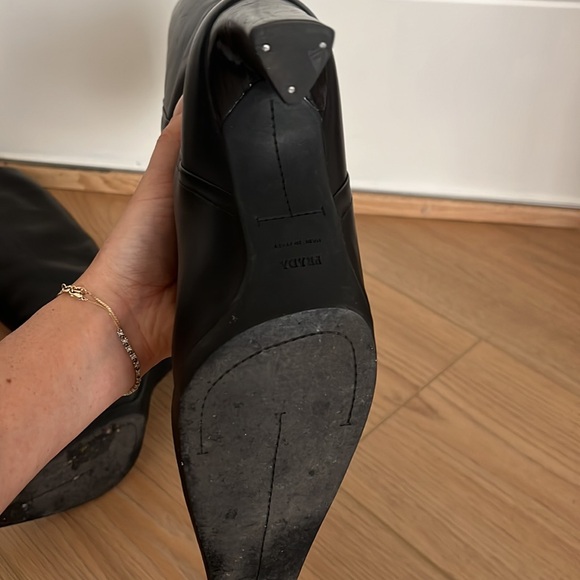 PRADA KNEE HIGH LEATHER BOOT 38 - y2k 90s square toe block heel - Picture 5 of 9